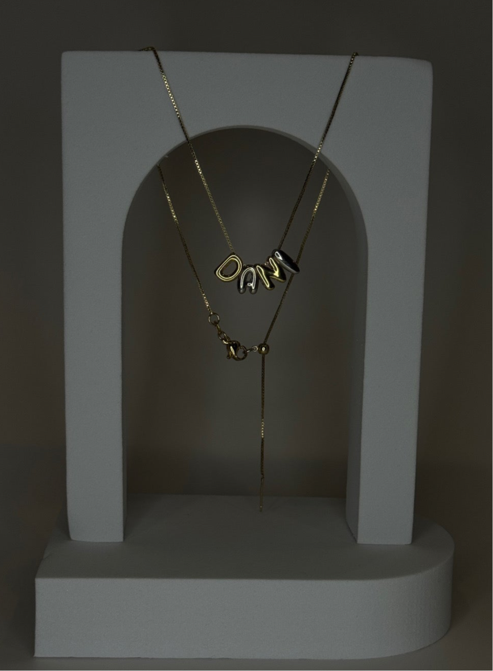 Bubble Letter Necklace Mixed Metals