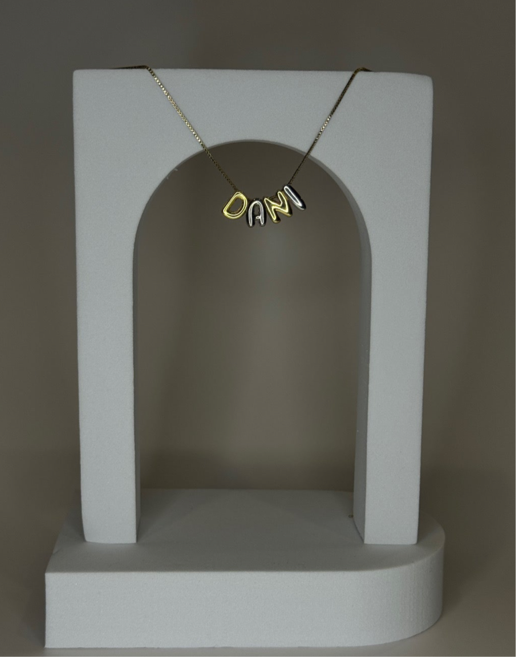 Bubble Letter Necklace Mixed Metals