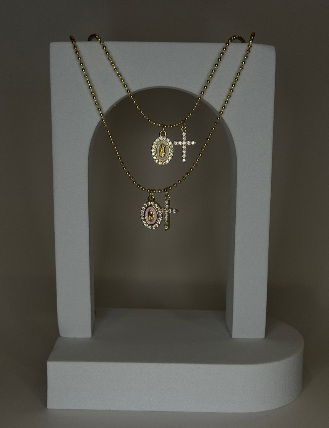 Sparkly Cross & Virgin Mary Charm Necklace