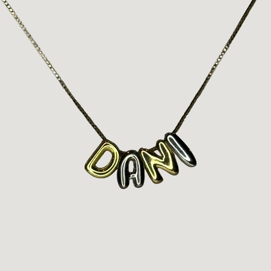 Bubble Letter Necklace Mixed Metals